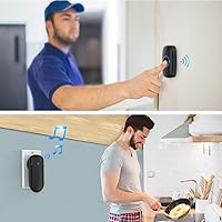 Vista 6 de SECRUI - Timbre inalámbrico con 2 botones – Kits de timbre para puerta delantera y trasera – Timbre operado por batería con 52 melodías, flash LED