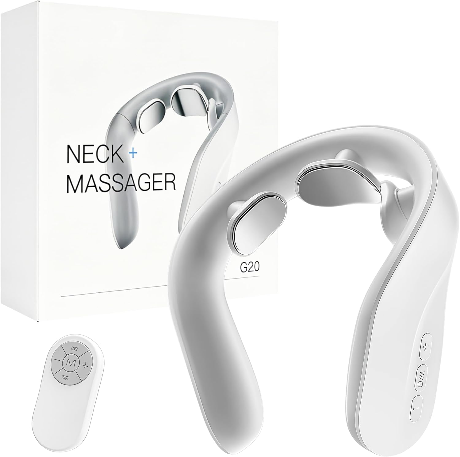 Masajeador de cuello G20 con calor, para relajación muscular y comodidad calmante, 4 modos y 15 intensidades, diseño ergonómico, con control remoto,