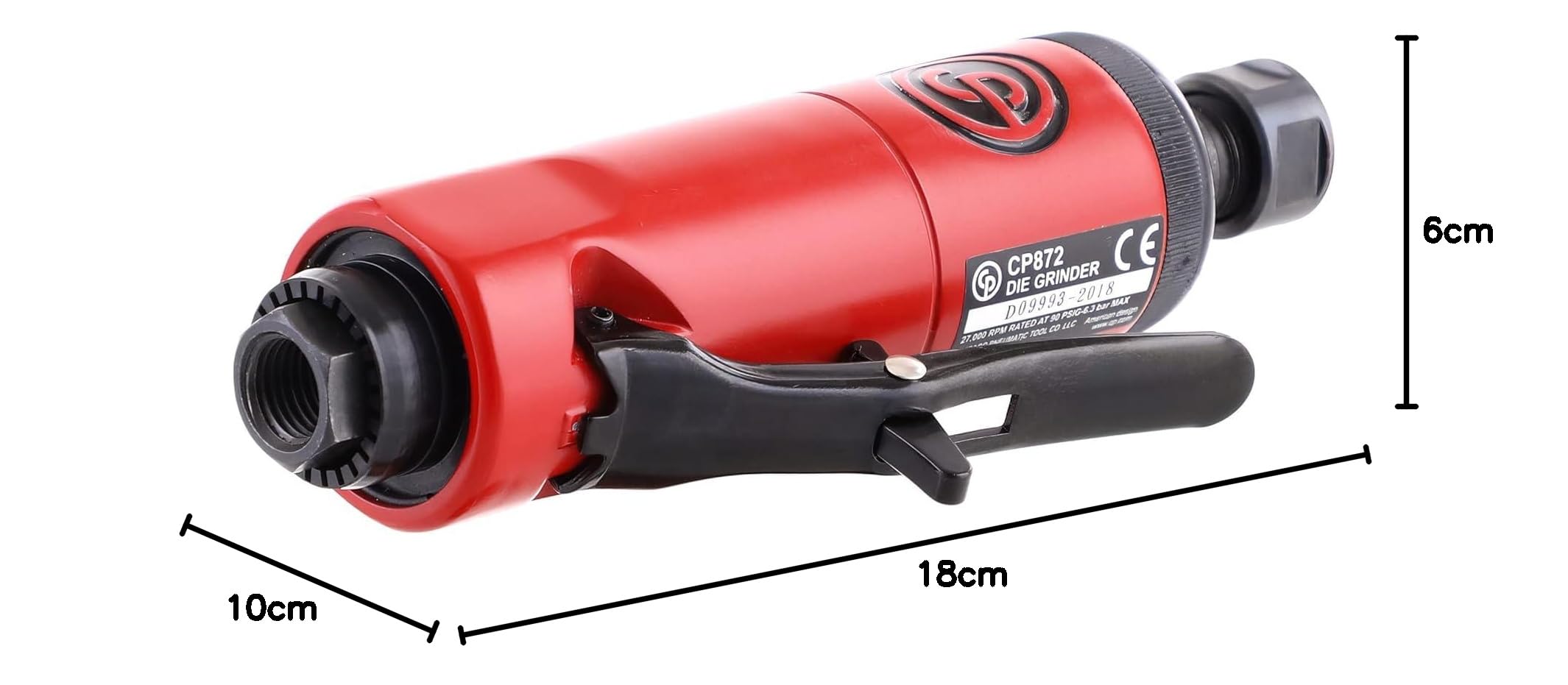 Chicago Pneumatic CP876 - Outil de meuleuse pneumatique, soudeur, travail du bois, détails automobiles, polisseuse en acier inoxydable, très résistant, droit,1/4 pouces (6 mm), 0.3 HP / 220 W - 30000