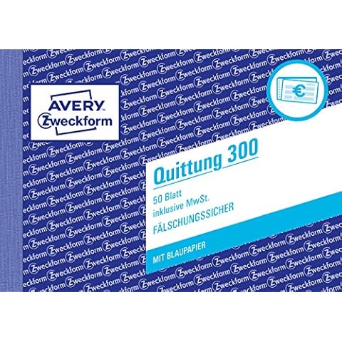 AVERY Zweckform 300 Quittungsblock (A6 quer, 50 Blatt, fälschungssicher, inkl. MwSt., mit 1 Blatt Blaupapier, für Deutschland und Österreich) weiß Cover