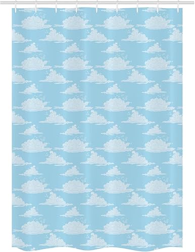 Ambesonne Blue Sky Stall Shower Curtain, Irregular Unreal Cloud Silhouettes Doodle Style Dreamy Pattern, Decorative Fabric Set with Hooks for