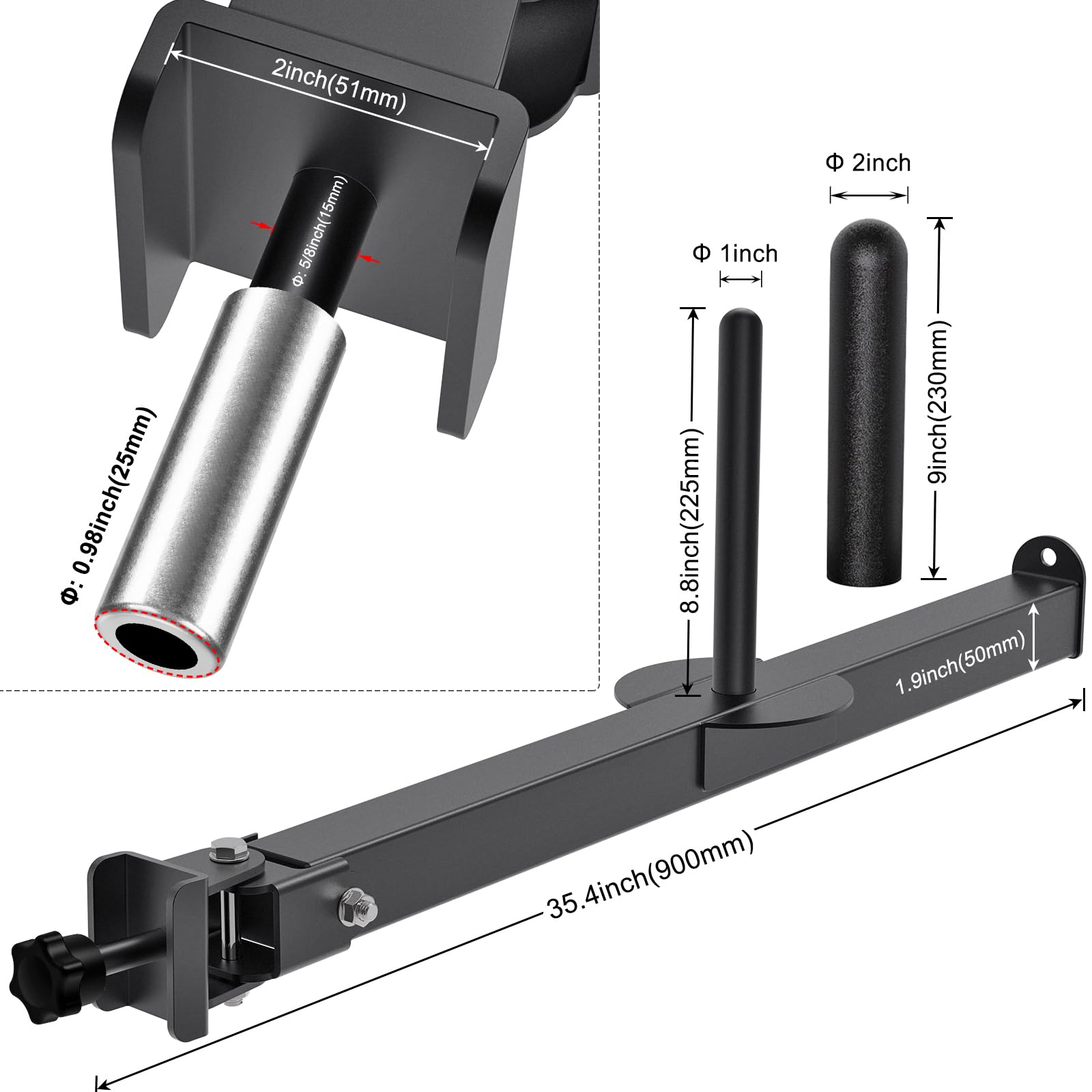 SELEWARE Ceinture Bras de Levier de Squat Fixation pour 5,1 x 5,1 cm et 7,6 x 7,6 cm Power Cage, Squat Rack Landmine Attachment, Compatible avec des Disques d'haltères de 2,5 cm et 5,1 cm