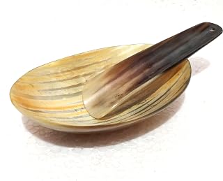 Soporte para cucharas de cuerno natural, patrón de rayas hecho a mano, colores marrón y crema