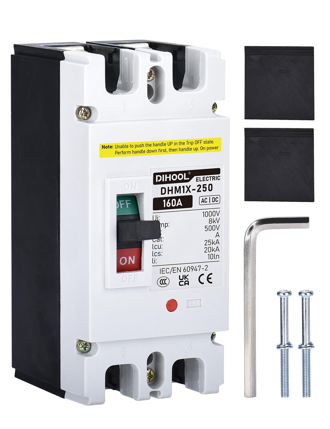 DIHOOL DC Molded Case Circuit Breaker,2 Pole 160 Amp 500VDC/480VAC MCCB,DC Isolator for Solar Panels PV System,Battery — image 1