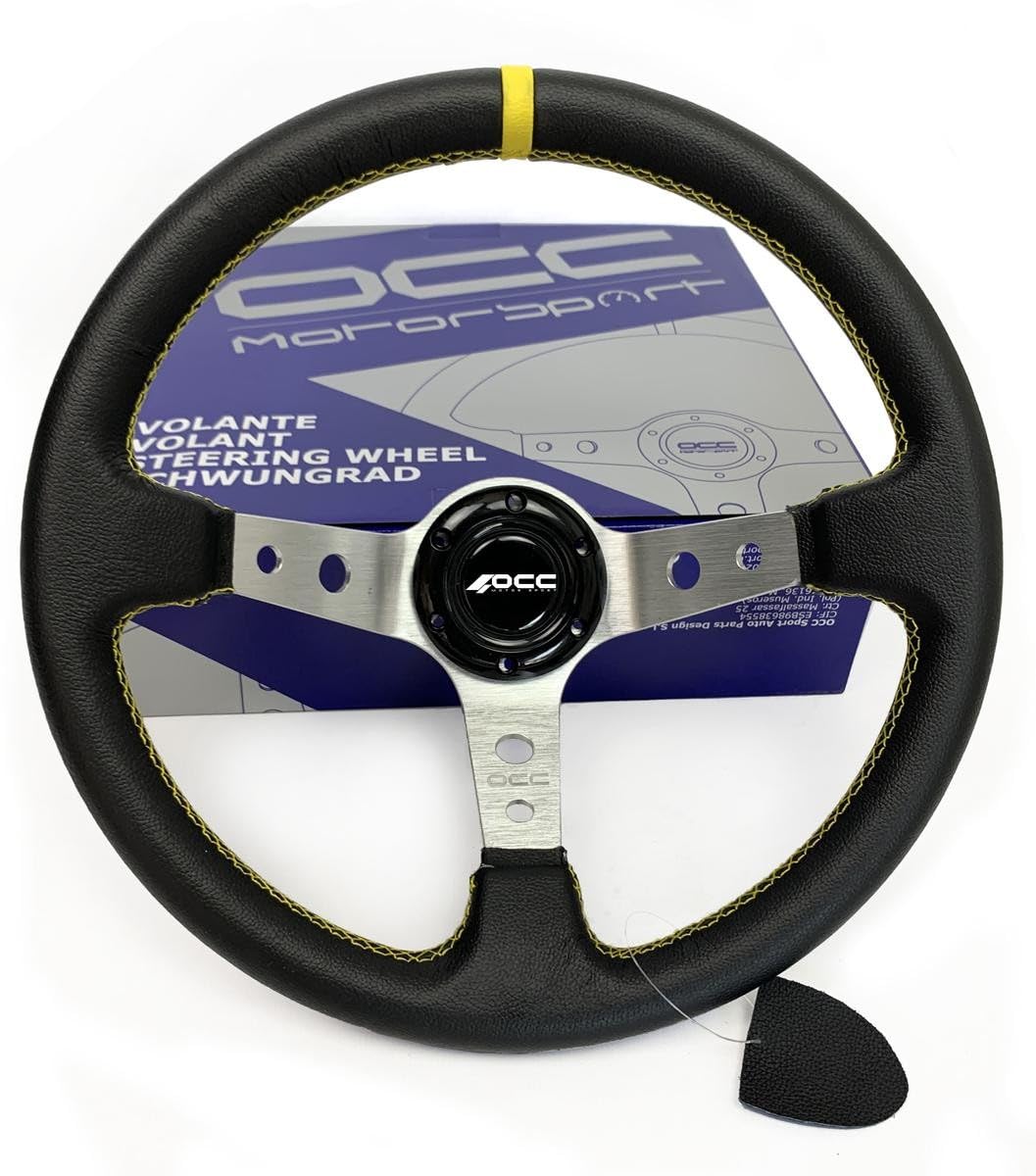 OCC MOTORSPORT VOLANTE OFFSET MODELLO TRACK SIMILPELLE BRACCI ARGENTO - 90 MM PROFONDITÀ - 350MM (14 POLLICI)
