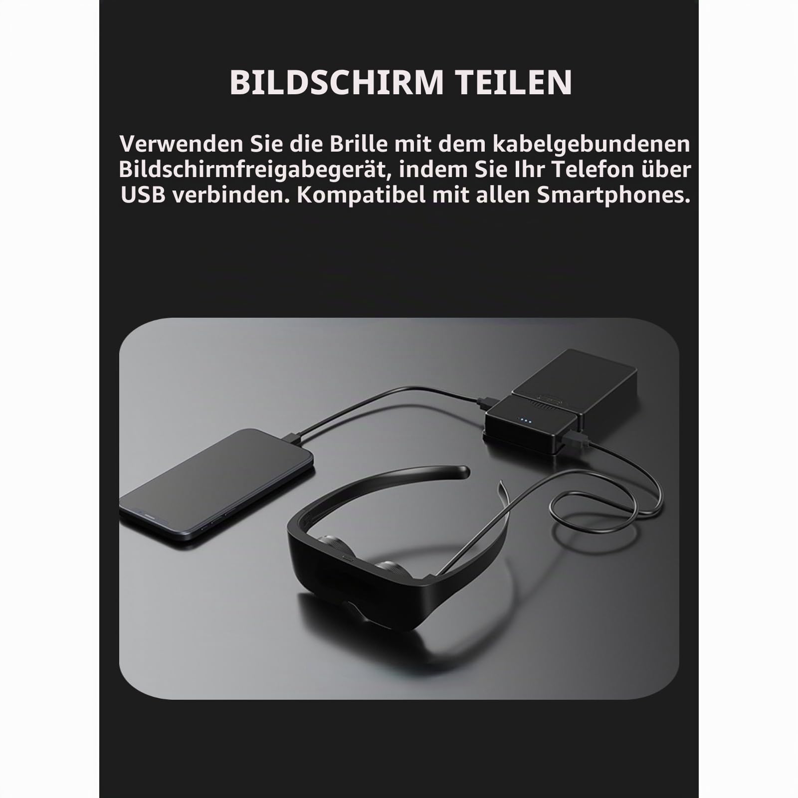 Intelligente 3D-Brille, 4K HD IMAX Gaint Screen 3D-Brille mit Myopie-Korrektur, Myopiefreundliche VR-Headset-Brille, Immersive Panorama-Betrachtungsspiel-Videobrille