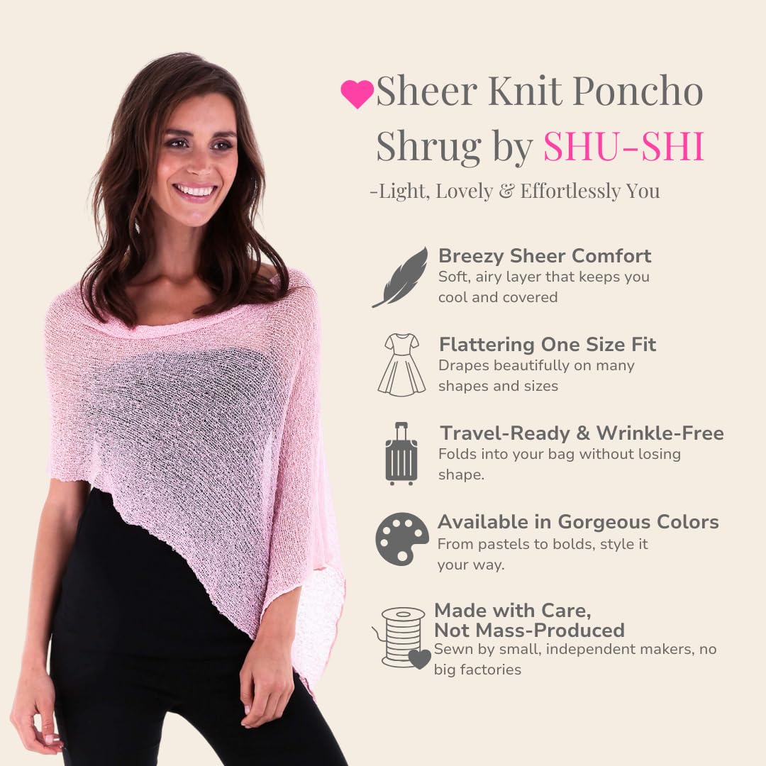 SHU-SHI Damen Poncho Leicht Sommer Transparenter Strick Poncho Schal & Cape, Sheer Cover Up, Pullover Poncho