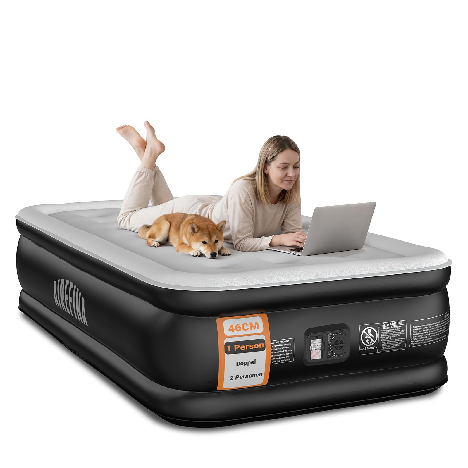 Airefina Luftbett 1 Person, Luftmatratze Selbstaufblasend mit Eingebauter Pumpe, Gästebett Schnelle Inflation, Tragbares Aufblasbare Matratze für überall mit Tragetasche -99×190 ×46cm,295KG Max