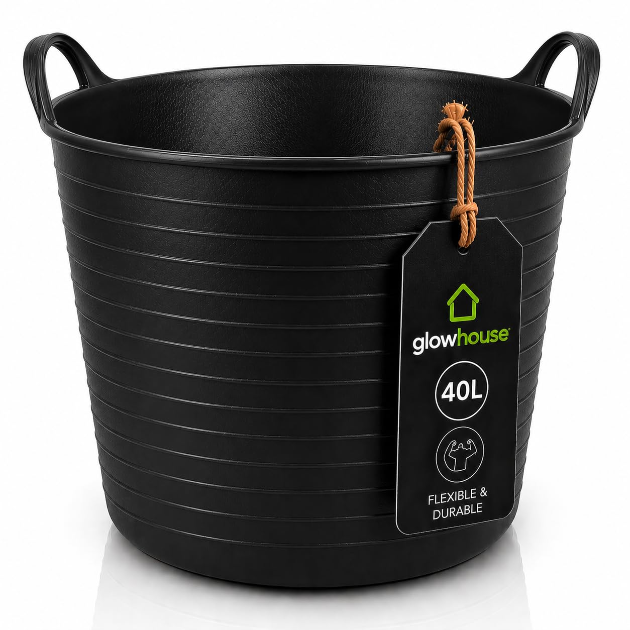 Flexi Buckets Heavy Duty Flexible Tub Trug Strong Multi-Purpose Garden, Stable, Feed, Cleaning & Storage Bucket Durable Carry Handles for Home, Garden, DIY & Outdoor Use (Black, 40 Litres Pack of 1)