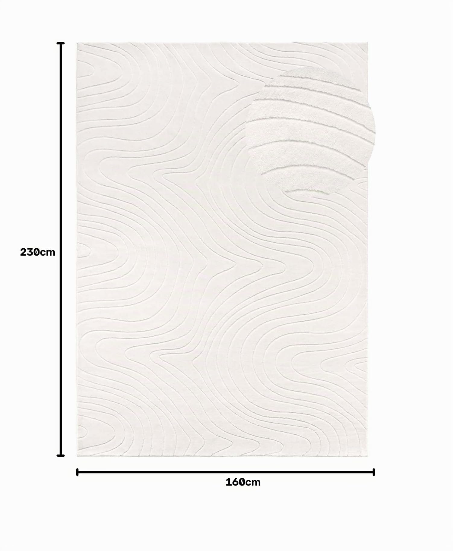 Kurzflor Boho Vintage Teppich waschbar, pflegeleicht geeignet für Wohnzimmer, Schlafzimmer und Kinderzimmer Kinderteppich auch als Badematte Badzimmerteppich Creme abstrakte Wellen 160x230 cm