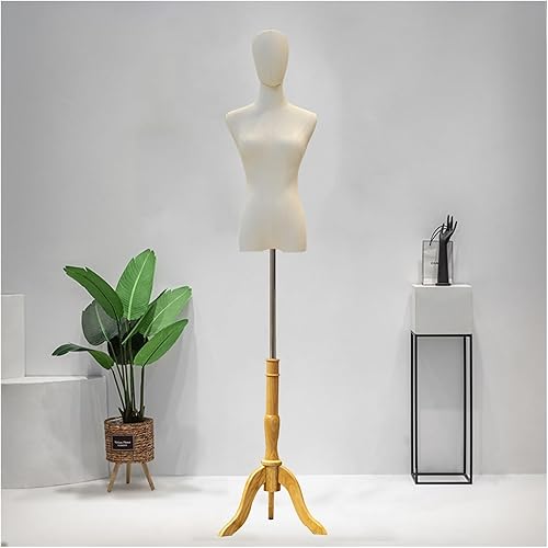 Forma de vestido femenino Forma de vestido femenino Maniquí Torso Cuerpo con trípode de madera, altura ajustable de 47.2 pulgadas a 82.6 pulgadas,