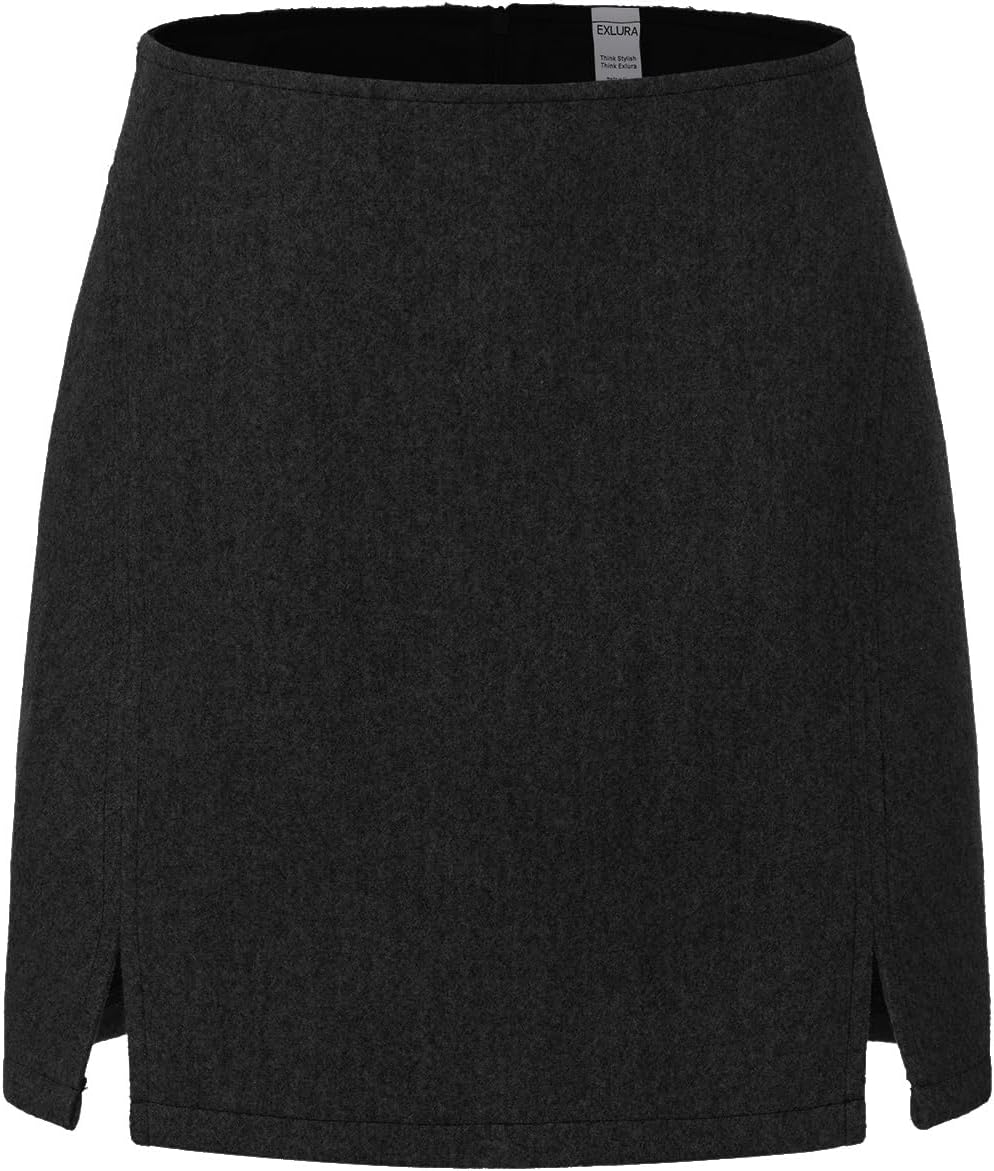 EXLURA Women's Fashion Faux Wool Mini Skirt High Waisted Y2K Trendy Side Slit Tweed Plaid Skirts 2025 Fall Winter Outfits - Image 3