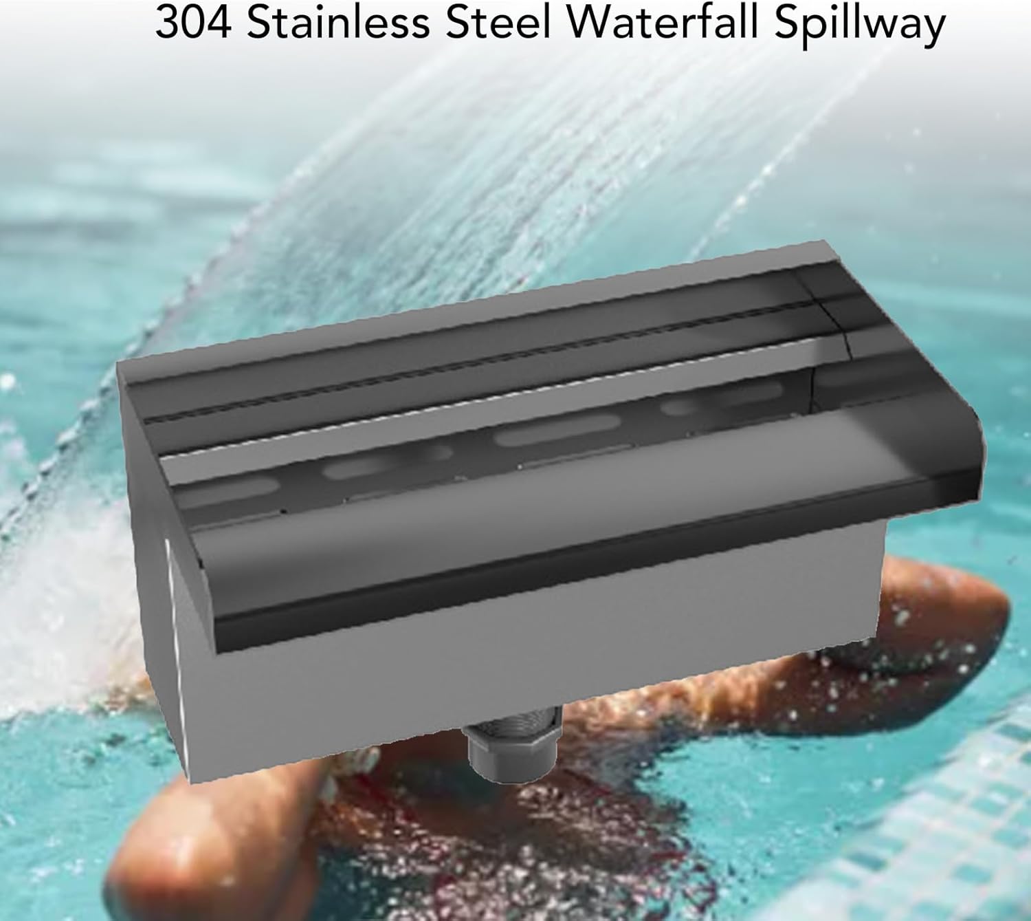 304 Stainless Steel Waterfall Spillway, Outdoor Fountain Water Feature Spout 300mm / 11.8 Inch - Large Wide Opening, Flexible Installation, Ideal for Pool and Pond (Half Wrapped Style)