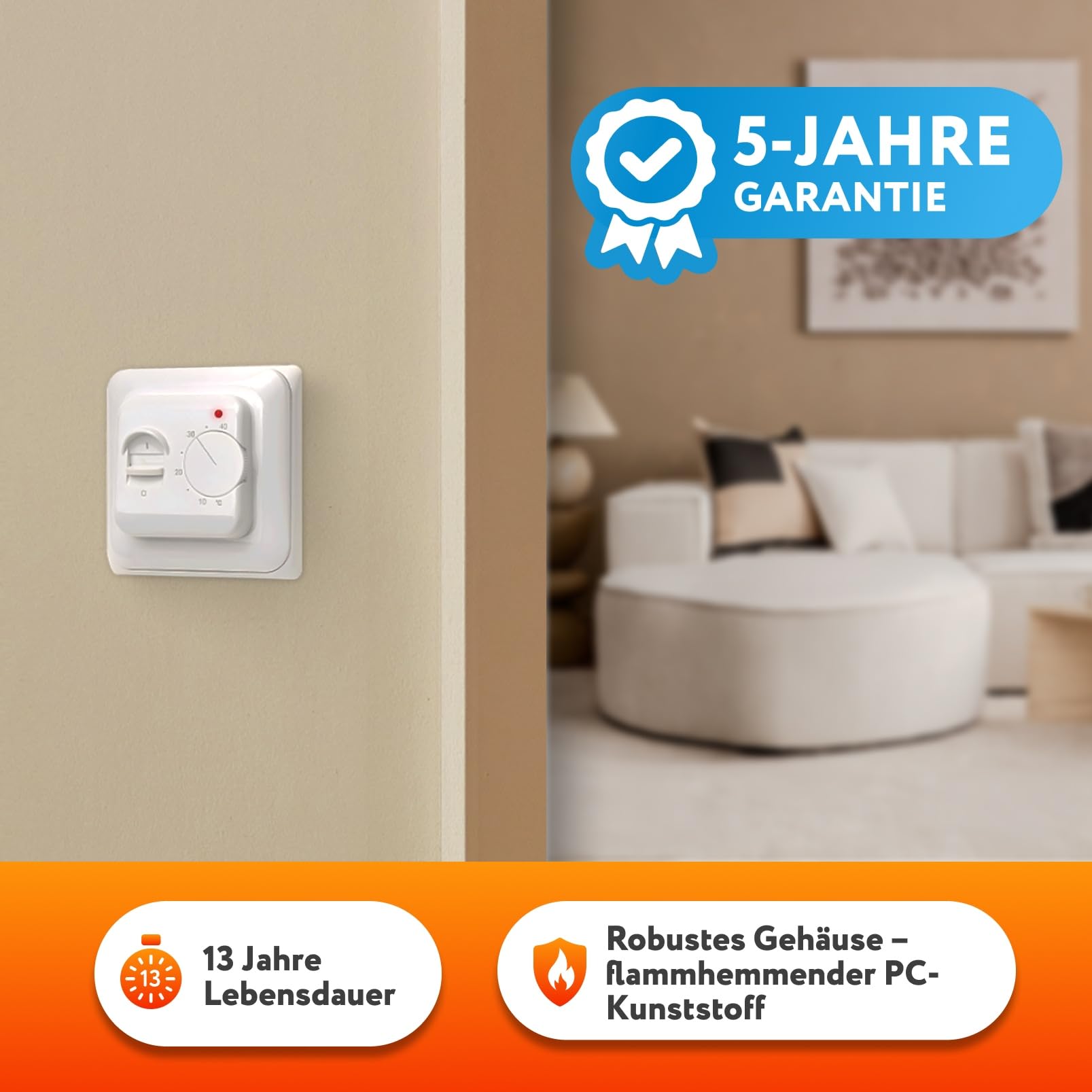 Elektrische Fußbodenheizung: Zweiader-ALU-Heizmatte WARMON ALU 150 W/m² inkl. Thermostat mit Bodensensor, Thermostat:Analog, Mattengröße:1 m²