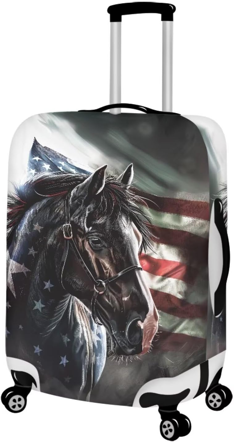 American Flag Horse Luggage Cover Anti-Scratch Suitcase Cover Luggage Protective Accessories for Kids & Adults, XL (Fit 29-32 Inch Suitcase)