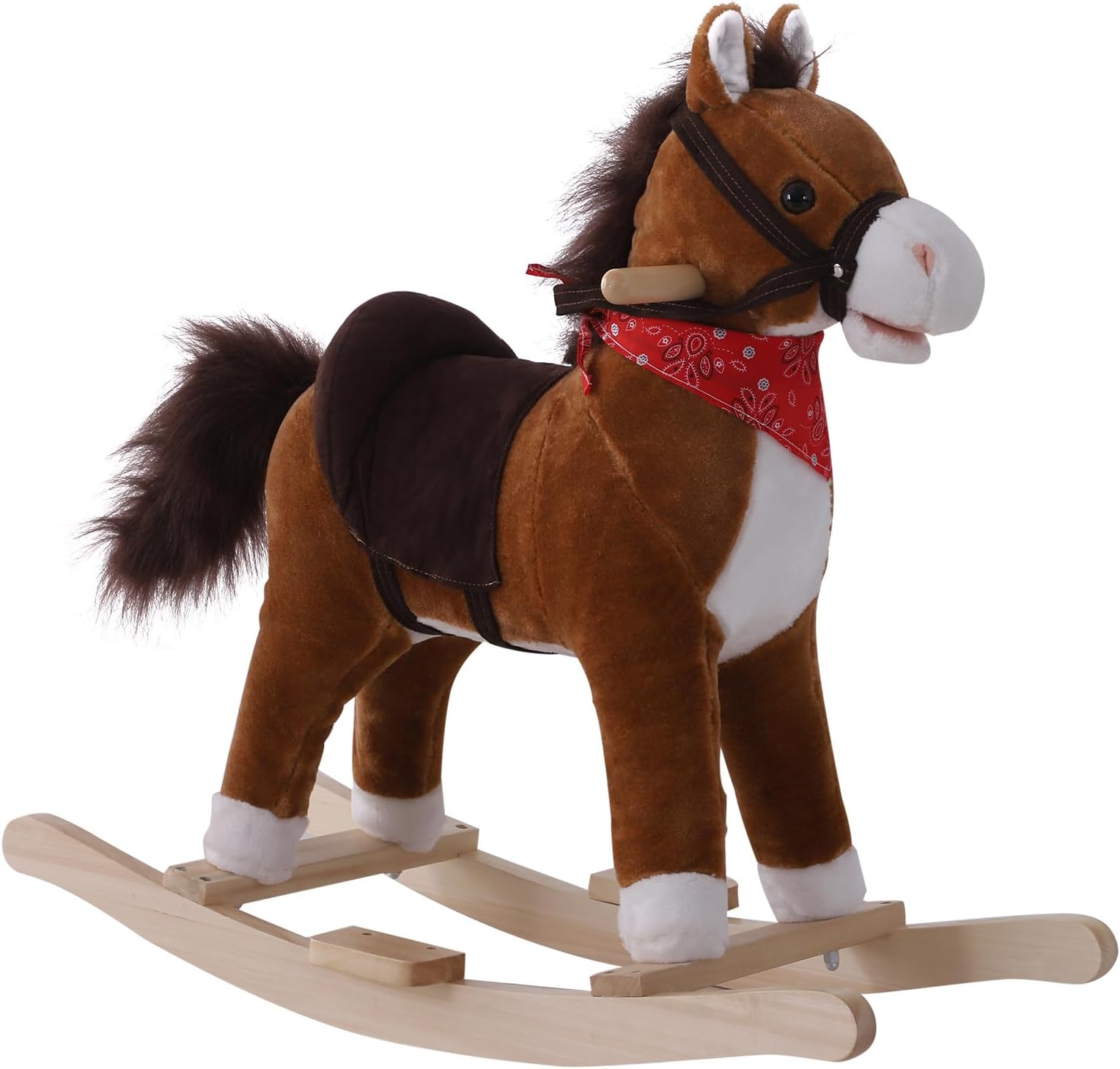 Qaba Kids Ride on Rocking Horse Plush Toy with Realistic Sounds Red Scarf