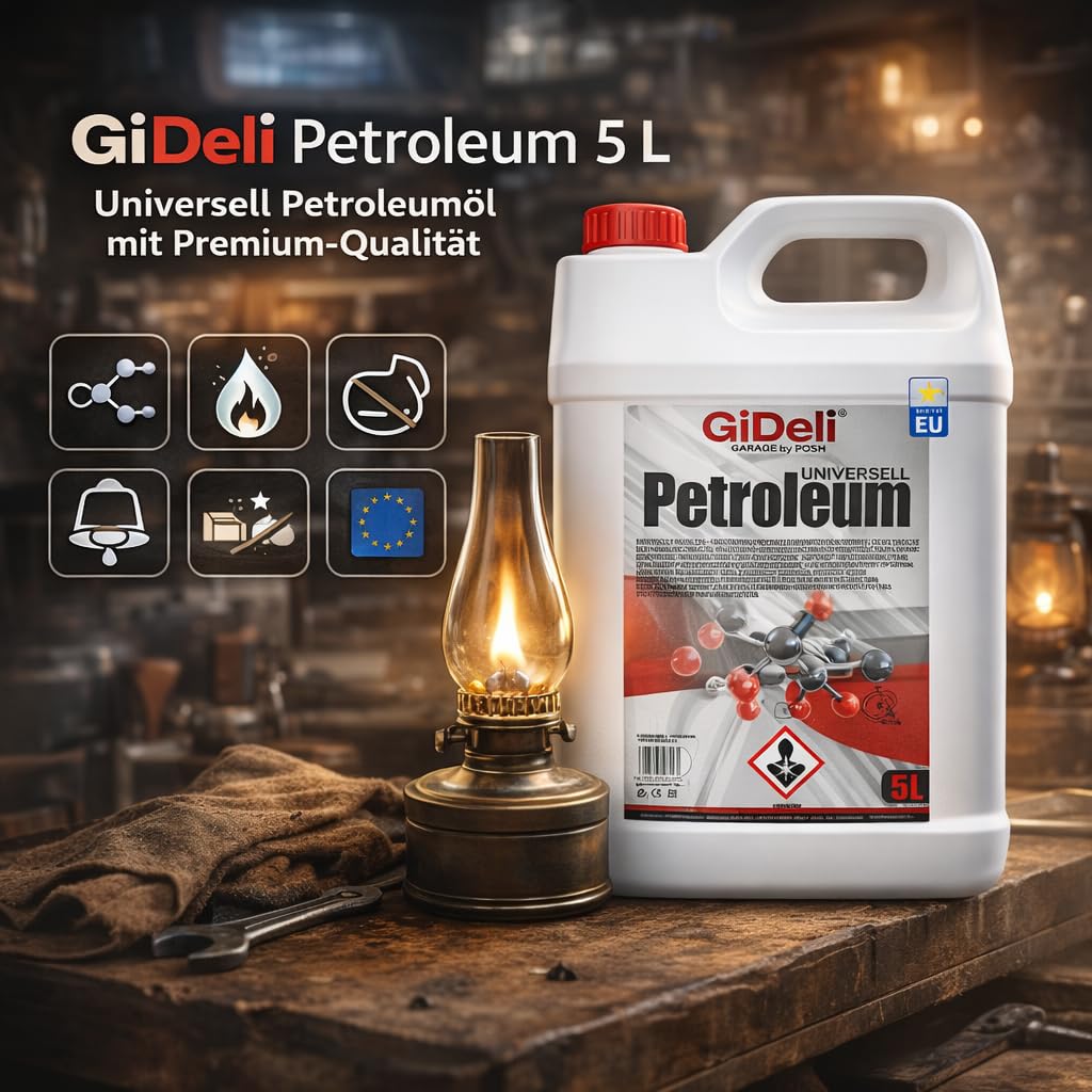 GiDeli Petróleo 5L – Combustible de alta pureza para lámparas de queroseno, lámparas de aceite, linternas, antorchas y camping, sin olor, fabricado en la UE