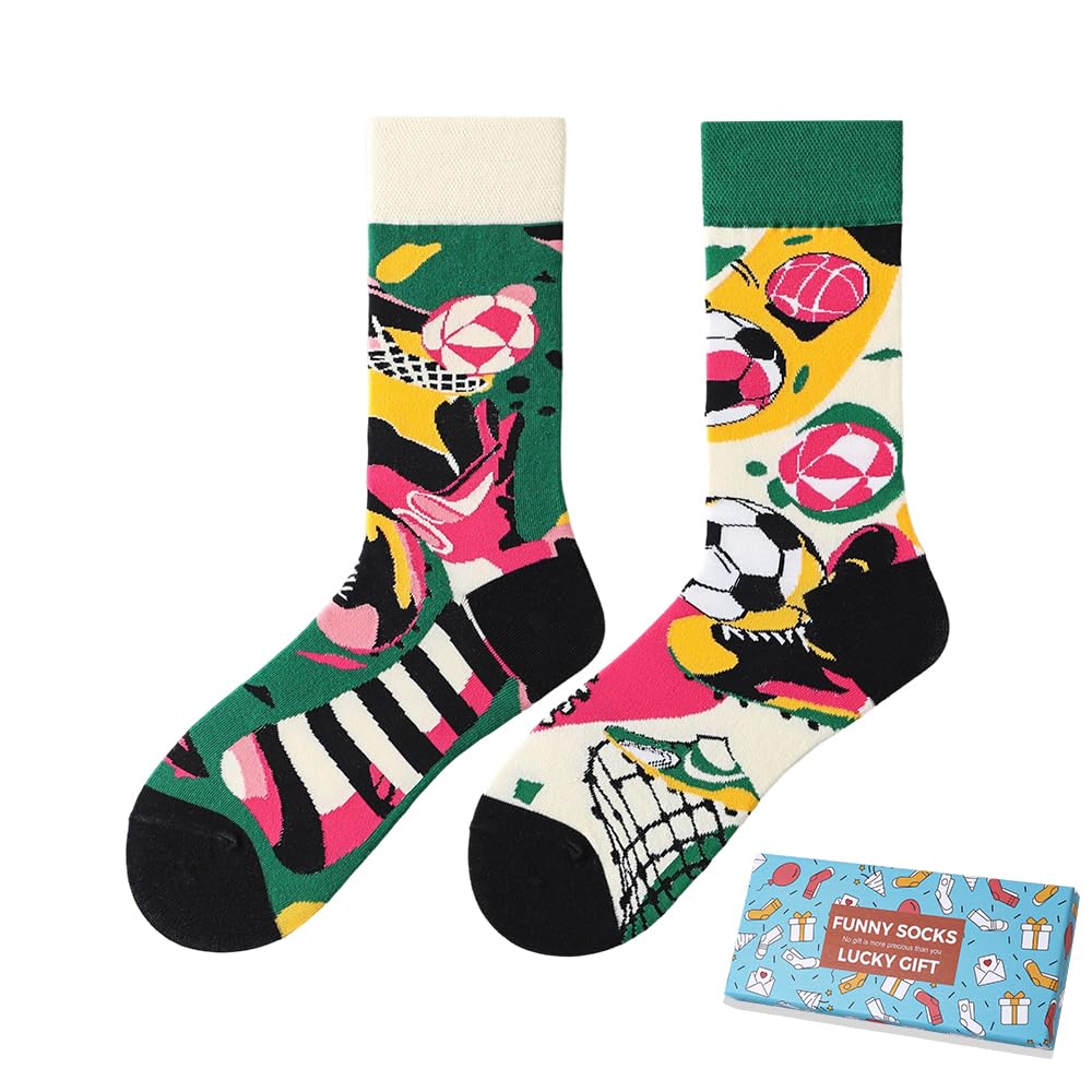Calcetines Divertidos Unisex para Mujer y Hombre con Diseños Asimétricos en Par - Temas Animales, Comida, Fruta, Deporte y Arte en Algodón - Ideal para Regalos — view 117