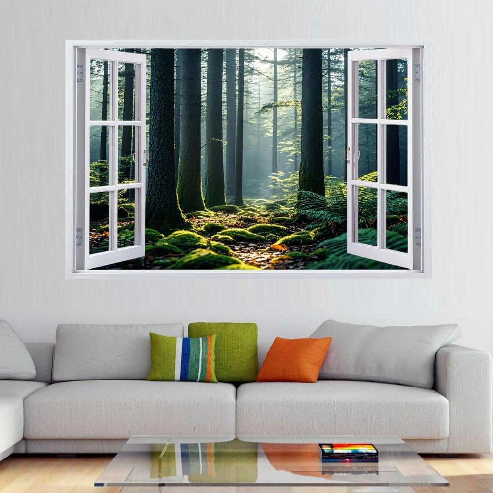 3D Durchbruch Wandtattoo Mädchen Kinderzimmer Waldbaum Wandaufkleber Dekorative Natur Wandsticker für Junge Teenager Zimmer Wohnzimmer Schlafzimmer Wandbilder Deko 120x80cm
