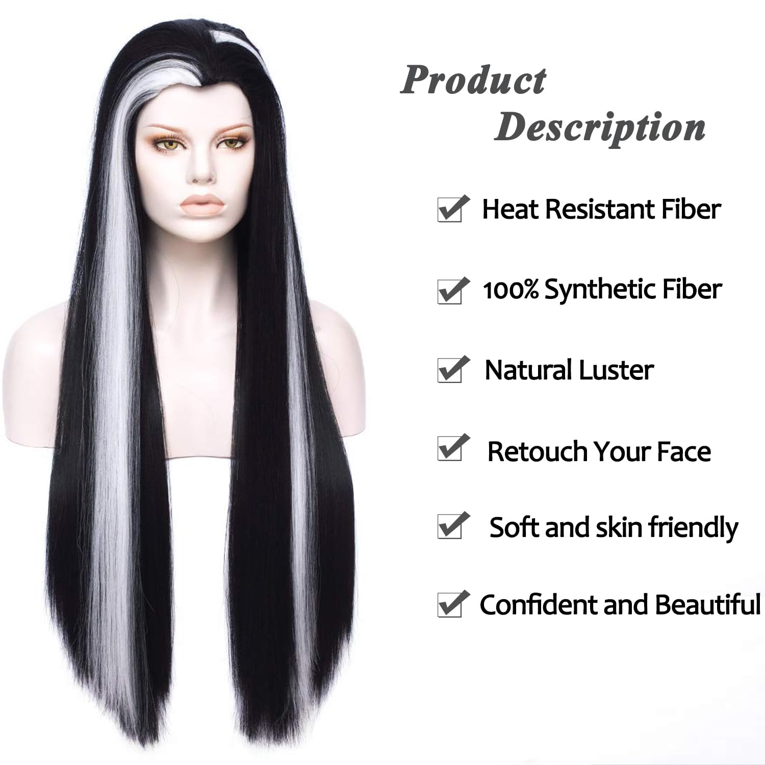 Amazon.com: MORTICIA Long Straight Black and White Mixed 