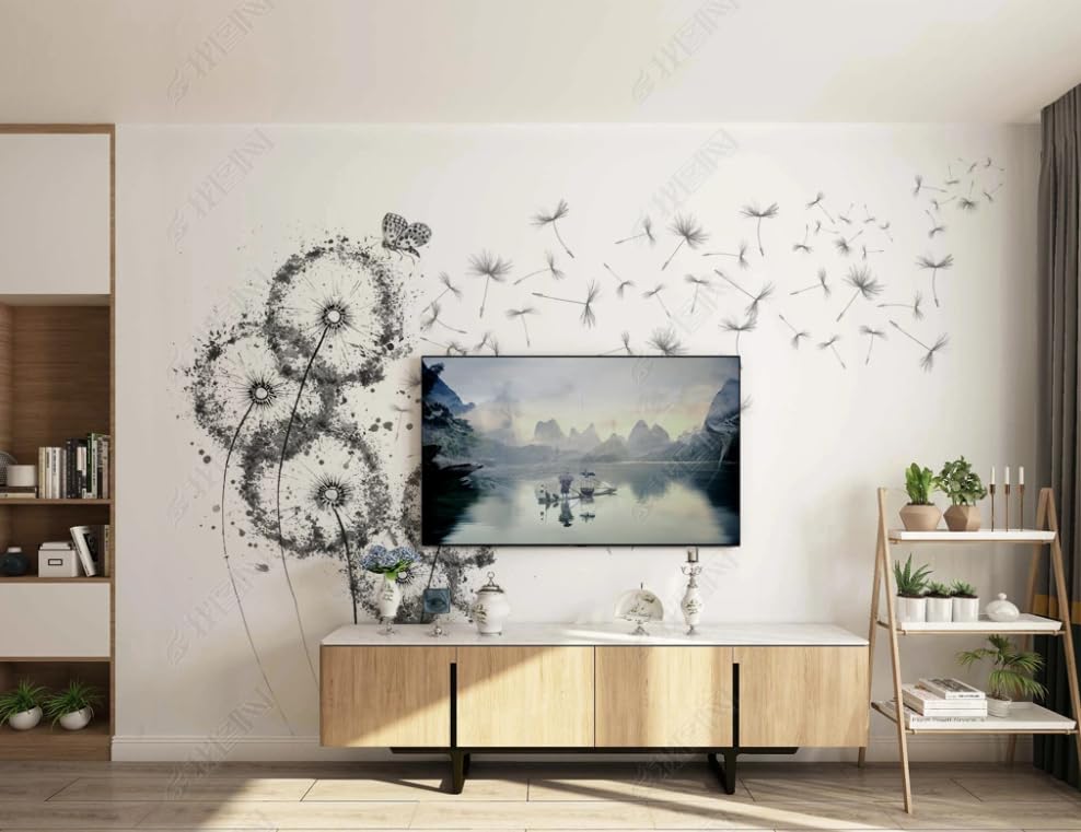 Papier peint intissé noir et blanc poster géant mural dandelion 350x256 cm pour chambre