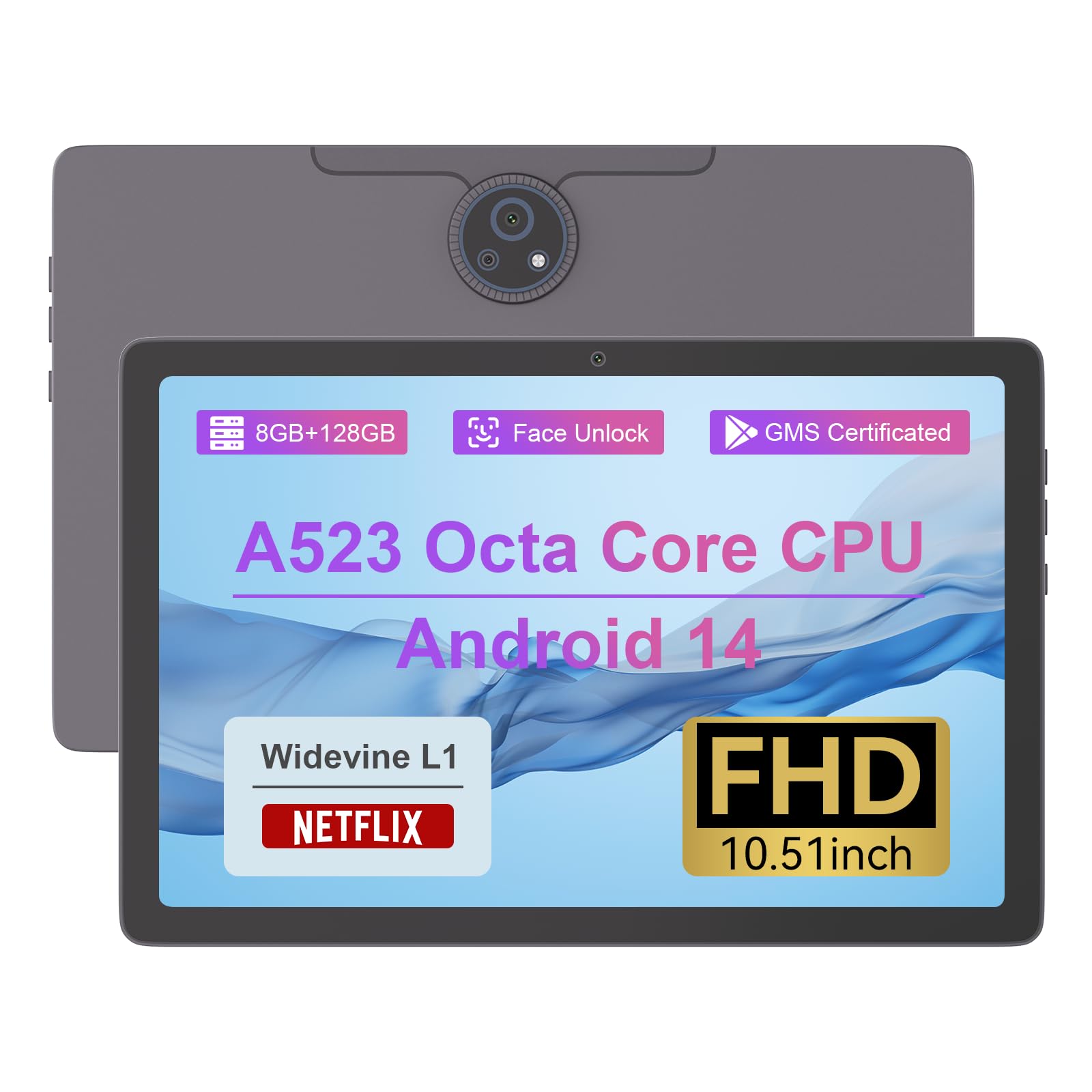 C idea 10.51” Tablet,Android14 Tablet With FHD 1200 * 1920 Screen,8GB RAM+128GB ROM (TF TB),Dual Camera 13MP+5MP,2.4/5G WiFi,Bluetooth,6hrs Battery,Perfect for Gift(Gray)