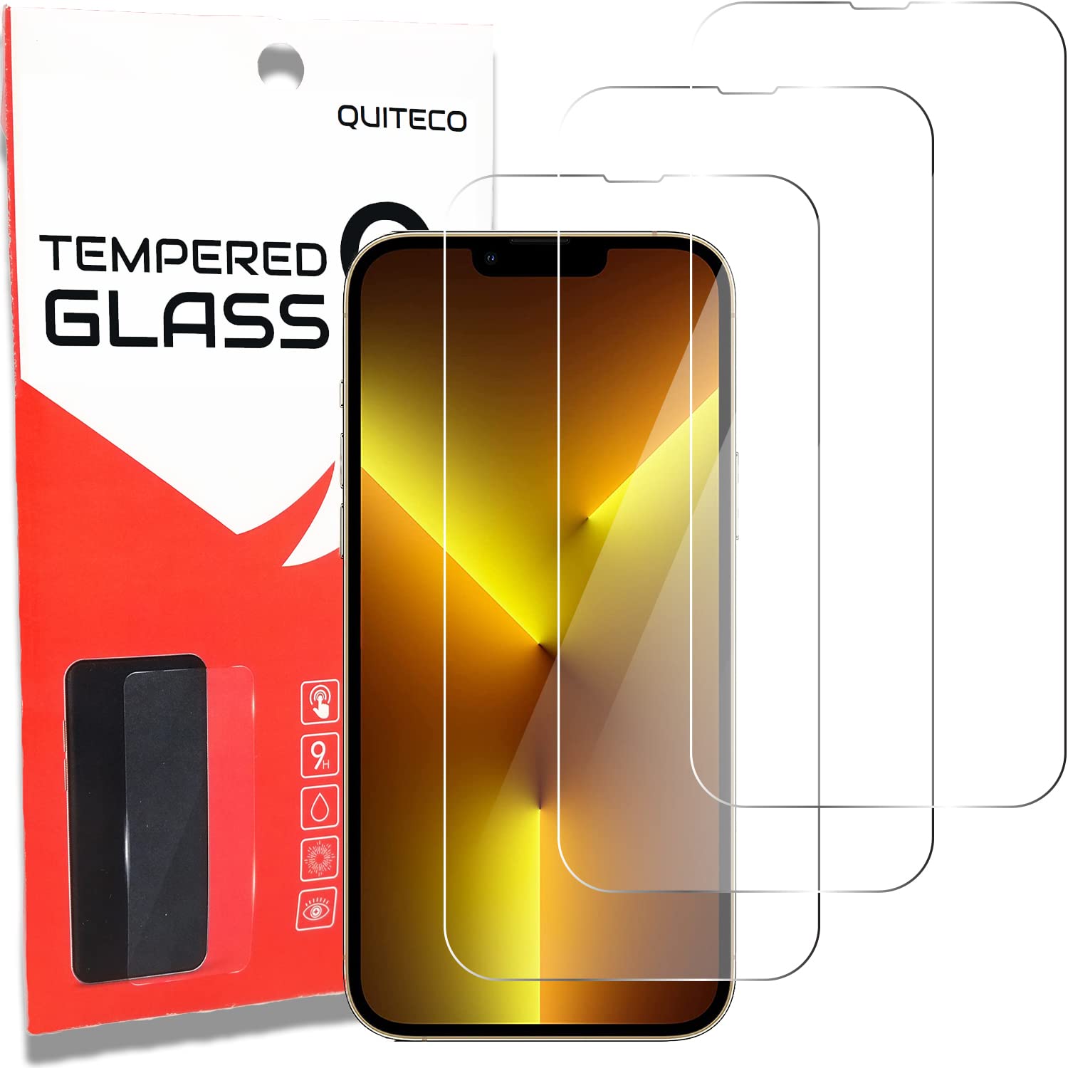 Protector pantalla para iPhone 13 Pro Max/iPhone 14 Plus [3 Piezas] vidrio cristal templado