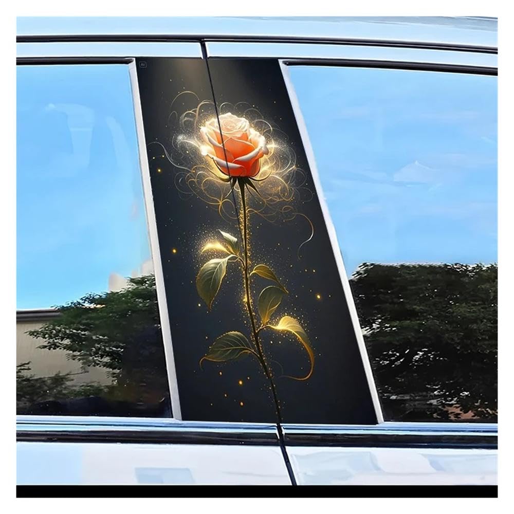 Body Parts 2pcs Car Window Pillar Stickers Rose Pattern Scratch Resistant Film