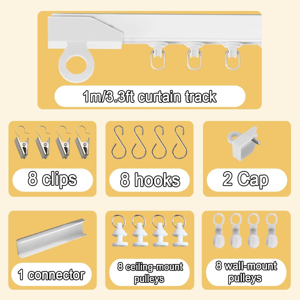 Binario autoadesivo senza fori per soffitto/parete, 50 cm 500 cm, bianco, include clip Hoo, ideale per camper/bagno liscio (460 cm)