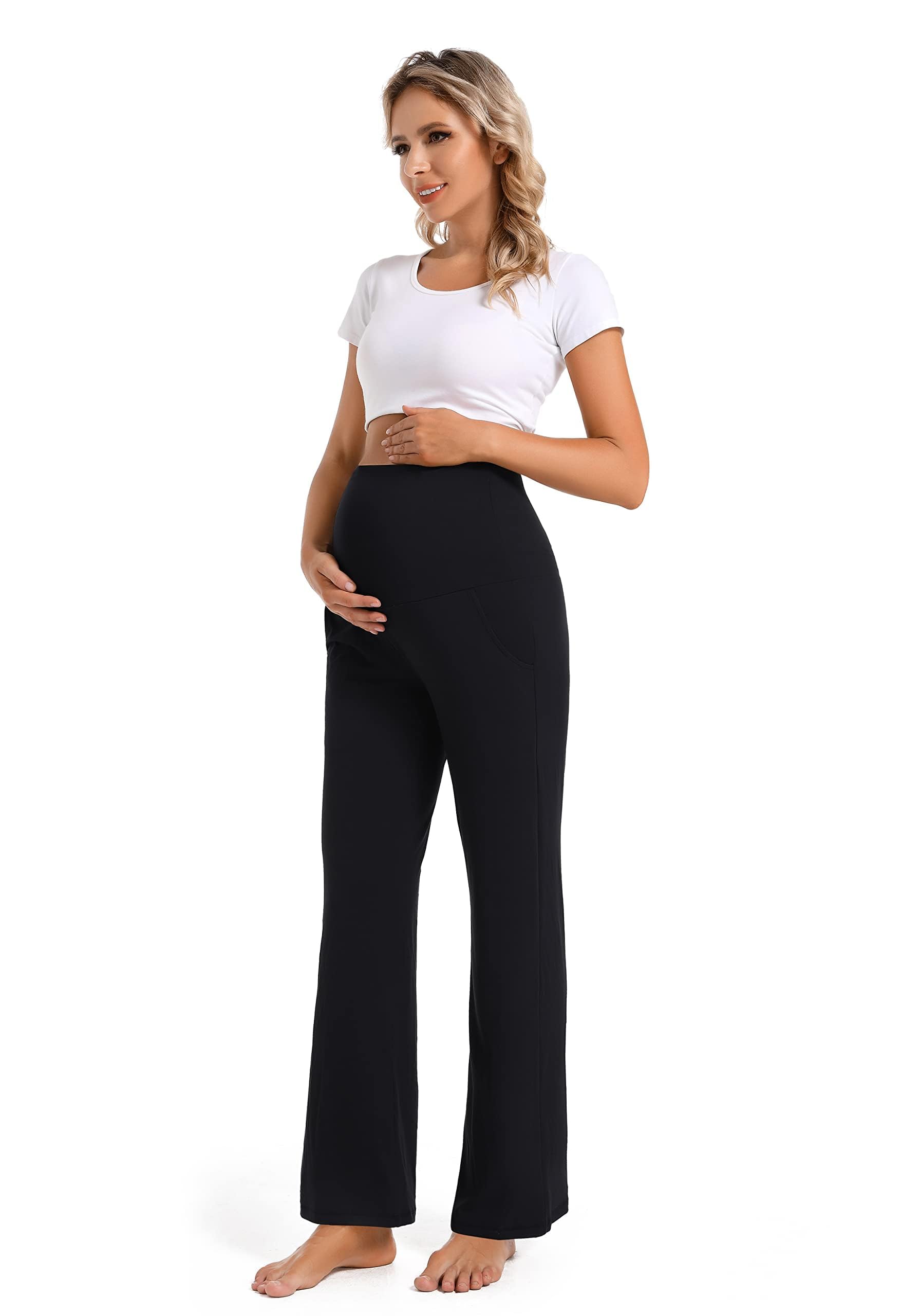 Pantalones De Maternidad para Mujer, Pierna Ancha, Pierna Recta sobre El Abdomen, Pantalones De Embarazo con Bolsillos