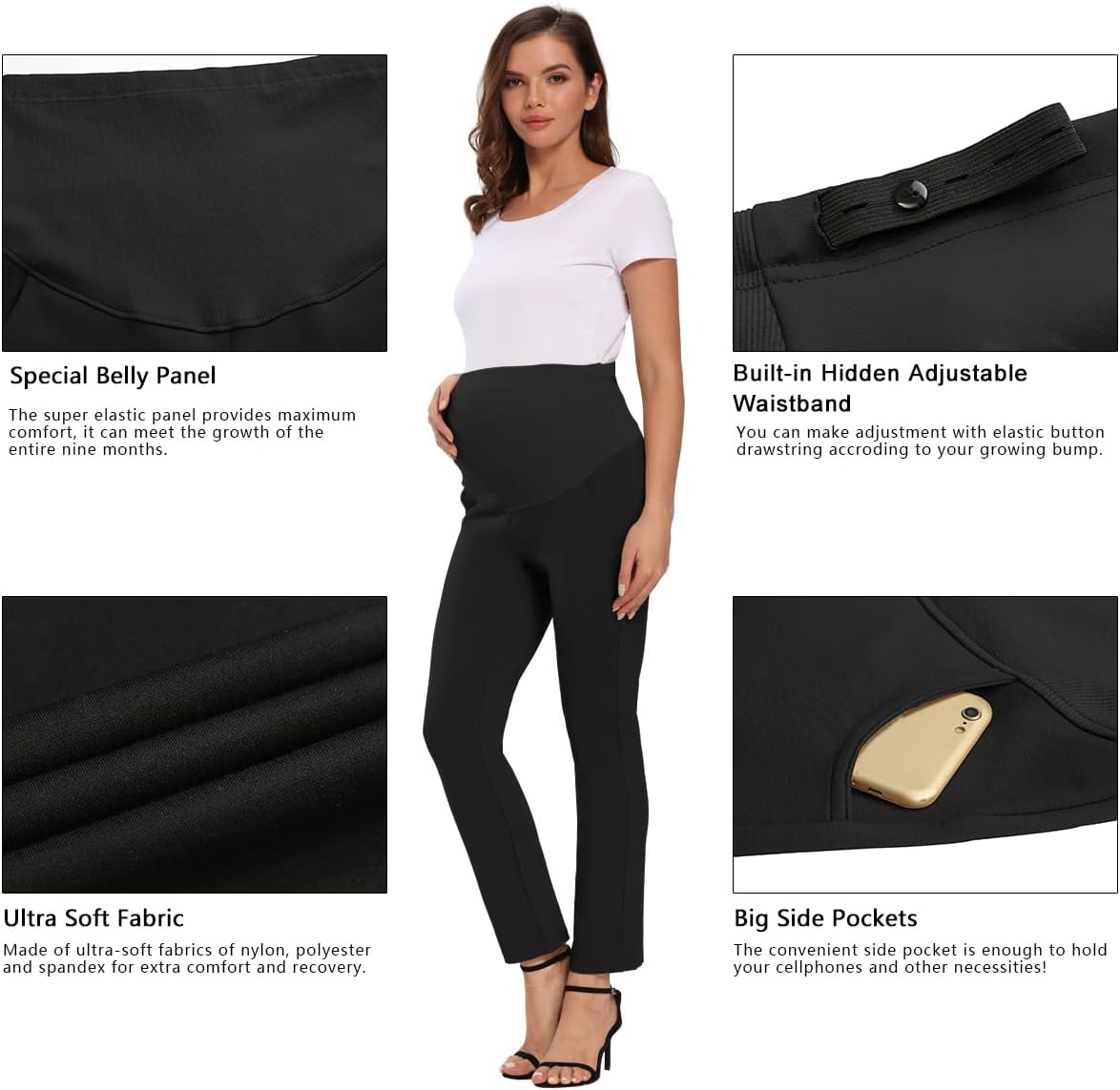Foucome Women's Maternity Pants for Work Over The Belly Bootcut Dress Pants Stretch Pregnancy Trousers - Image 4
