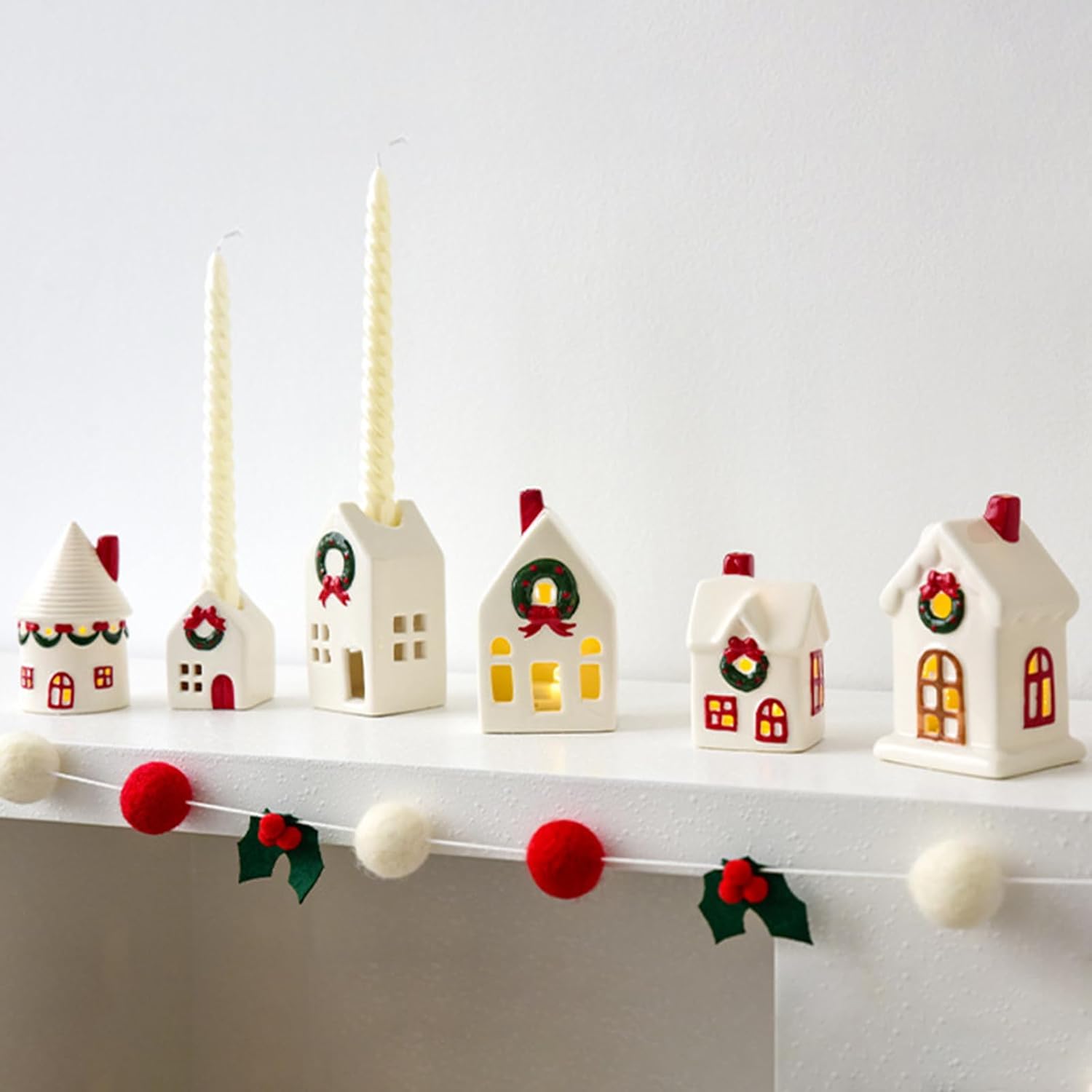 Festival Ceramic House Holders Battery Powered Christmas Decoration Winter Display Gift Cottages Houses Ceramic Holders