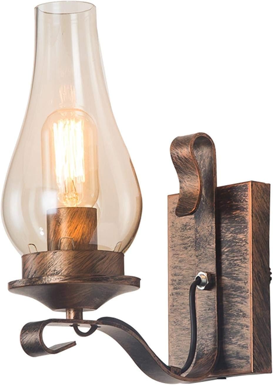 Nfudishpu Ceiling Lamps Ceiling Light Fitting Rustic Single Light Metal Wall Sconce with Glass Chimney Shade New