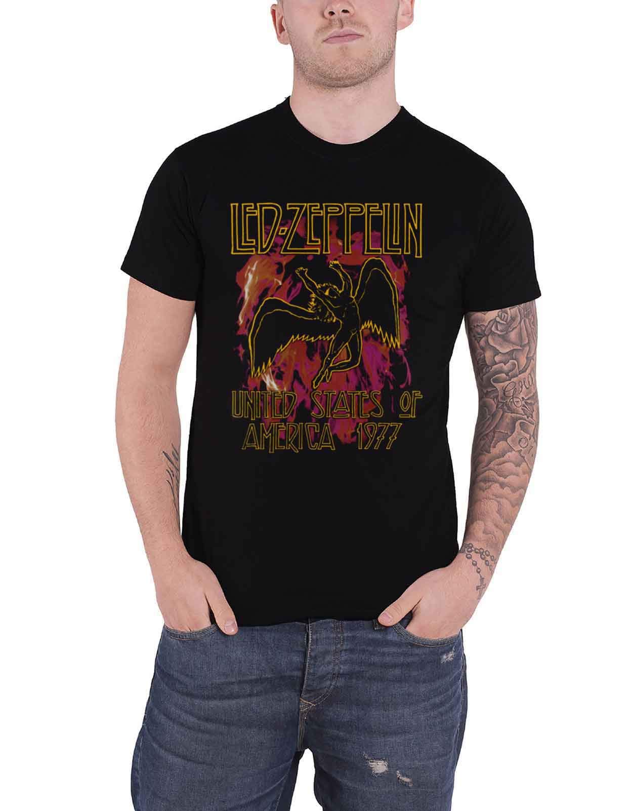 Led Zeppelin T Shirt Black Flames Band Logo Official Mens Black M