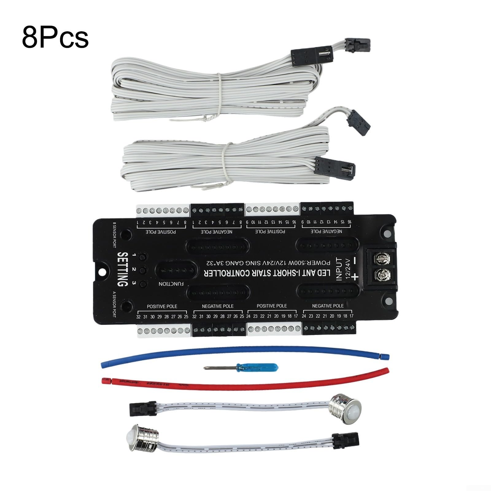 Eawfgtuw Kit de controlador de luz LED de escalera de 32 canales, con sensor de movimiento, iluminación interior de atenuación automática, compatible con CC 12 V-24 V, ajustes de temporizador