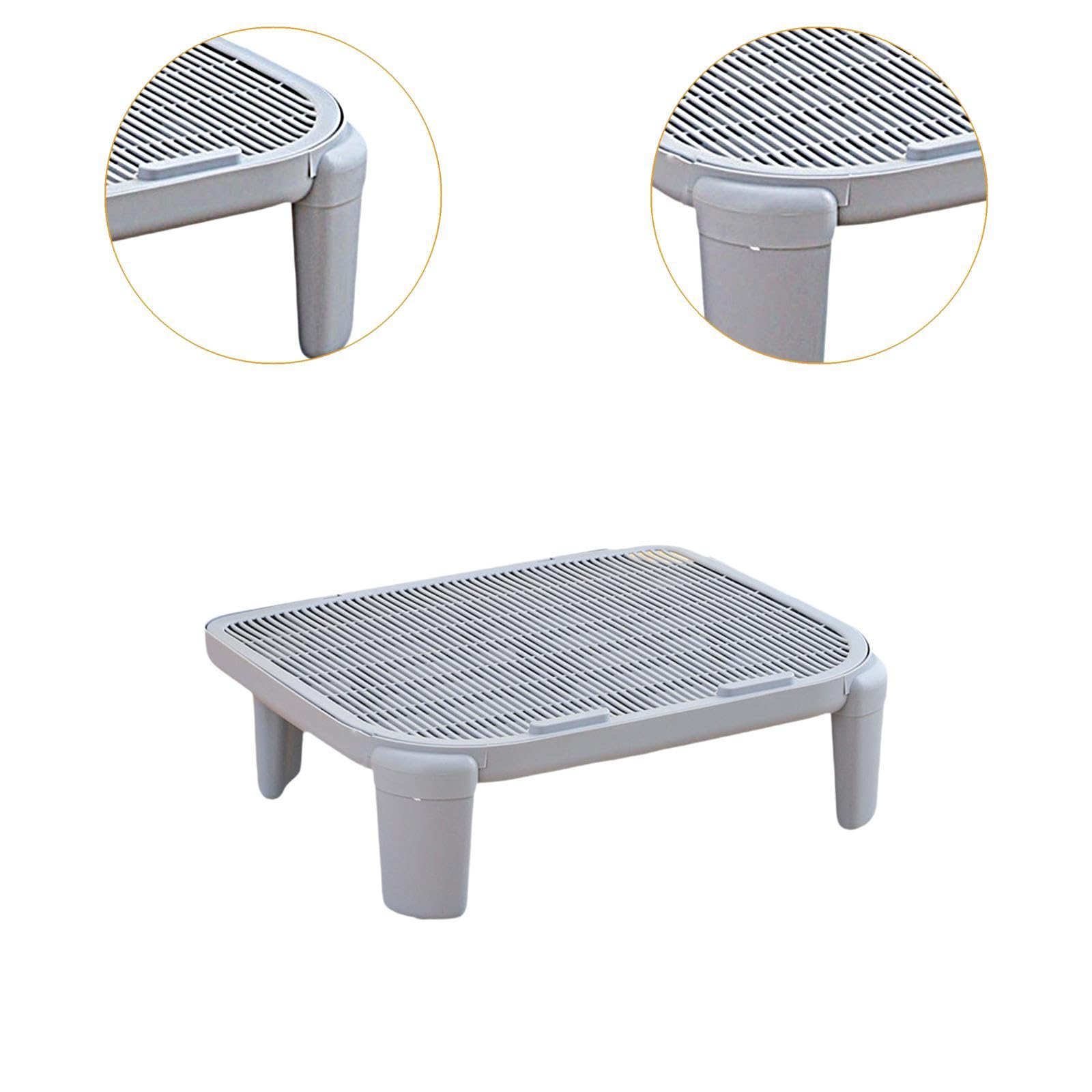Rampe Litière Chat Double Couche Trappeur de Litière Tapis pour Boîte Litière Matériau PP Fonction Pied Adapté Aux Chats Âgés Nettoyage Intérieur, Gris