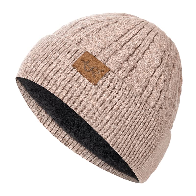 LEMITA Sombrero de invierno unisex Añadir sombrero de lana forrado de piel Gorro suave para hombres y mujeres, cálido y grueso al aire libre Streetwear sombrero de punto, caqui, Talla única