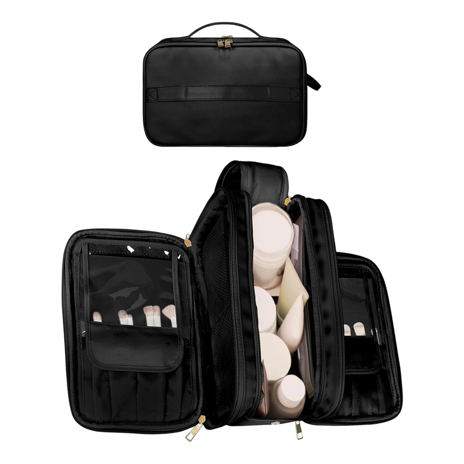 Elnwnnkc Portable Makeup Featuring Vertical Brush Holder Sturdy Materials Large Capacity Makeup Bag