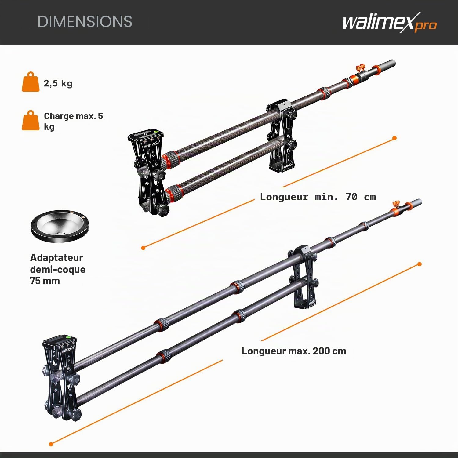 Walimex Pro Carbon Jib Traveller 7.2 Appareil Photo Noir