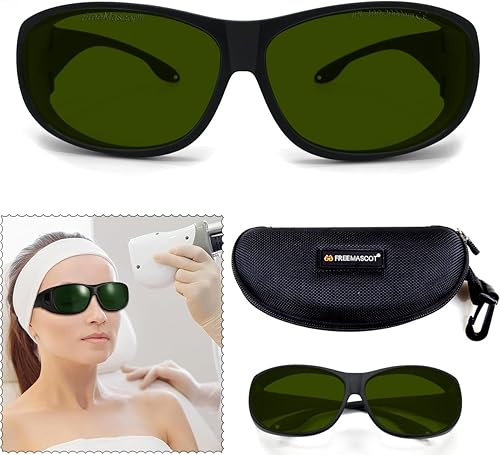 FreeMascot Gafas IPL de 200 nm-2000 nm con láser de protección ocular para bronceado, depilación láser, terapia de luz roja (verde)