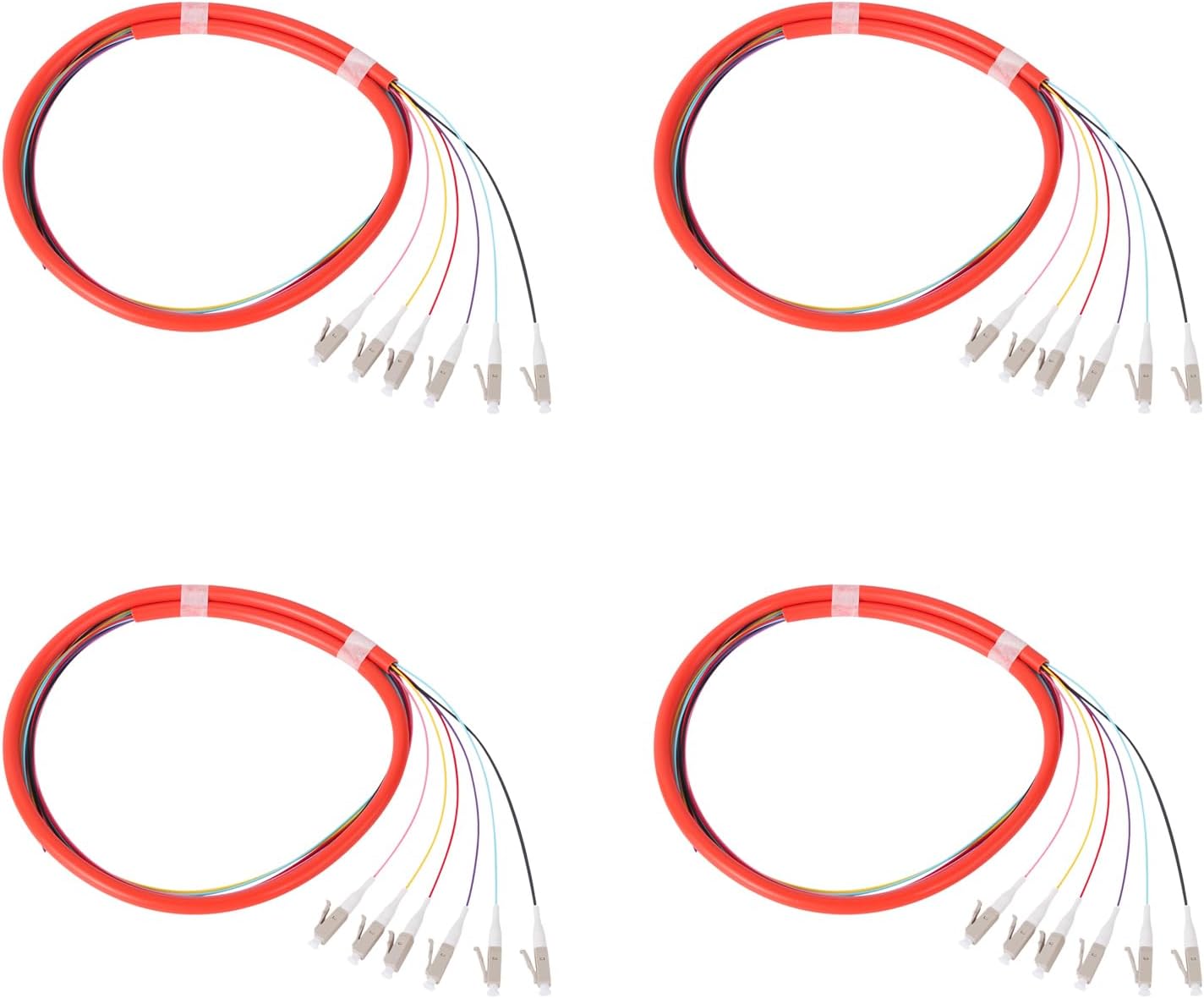 6 Strands LC OM1 Multimode (MM) Fiber Optic Pigtail 1.2m (47.24inch) LC Multi Mode Fiber Cable for Engineering Network Fiber Access, 4 Packs