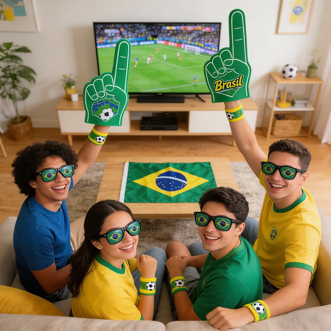 FRoon Kit per tifosi del Brasile, 8 pezzi, accessori per tifosi del calcio: borsa tote, bandiera volante, cappello, sciarpa, occhiali, bastoni da tifo, bastoncini da tifo