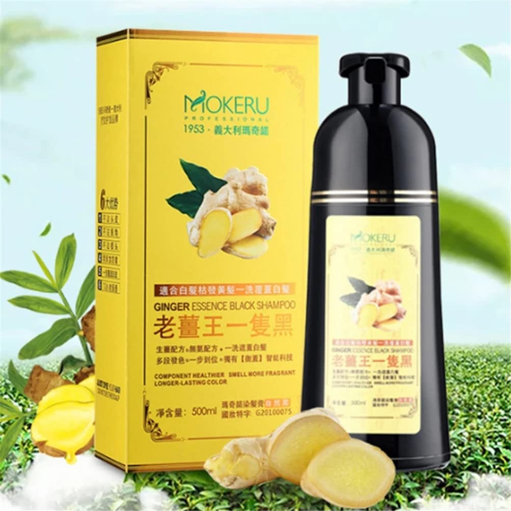 Shampoo allo zenzero naturale a base di erbe che scurisce rapidamente i capelli grigi, per colorare i capelli, anti-caduta dei capelli, cura dei capelli neri naturali (2 pezzi)