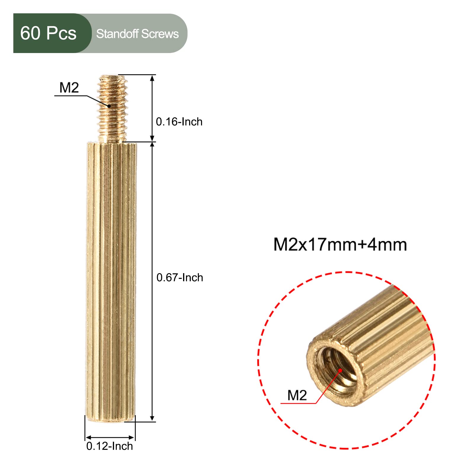 YOKIVE 60 Pcs M2 Standoff Screws, Brass Knurled PCB Standoffs, Keep Height Consistent, Great for Motherboard (Gold Tone, 17mm+4mm) - Image 2