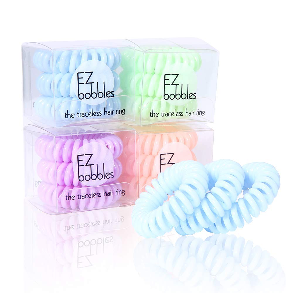 EZbobble 12PCS Spiral Hair Ties No Crease，Coil Hair Ties for Women and Girls Plastic Hair Ties Spiral Light Colors Series (Apricot & White)