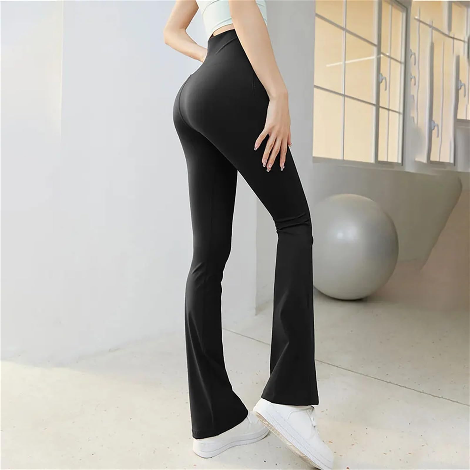 Leggins sportivi donna Leggings svasati Pantaloni da yoga Pantaloni da donna a vita alta Pantaloni larghi da donna Palestra Fitness Sport Pantaloni svasati neri Pantaloni da ballo latino(Black,M)