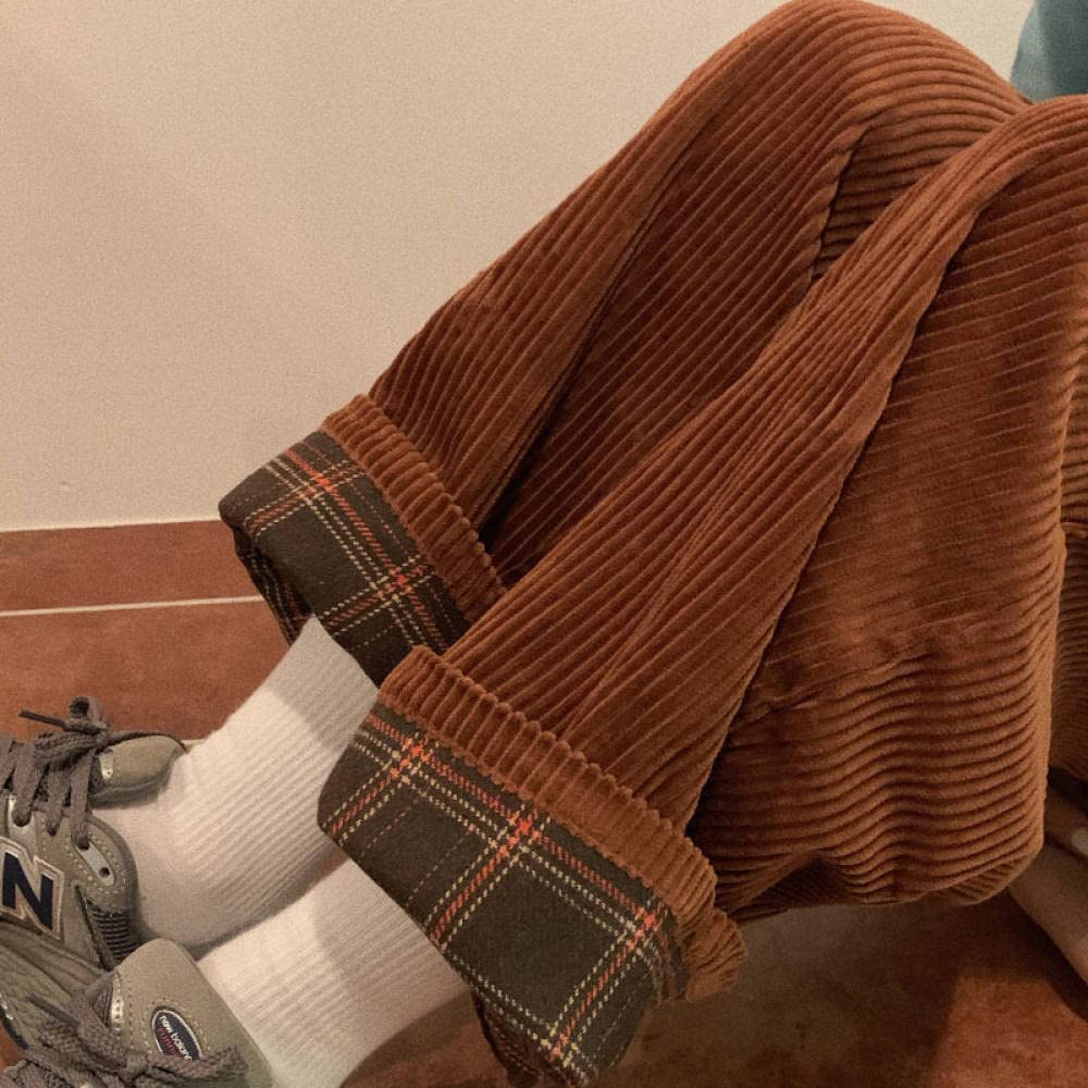 Pantalones De Pierna Ancha Para Mujer - Pierna Ancha De Pana A La Moda, Pantalones Cálidos De Pierna Recta Para Otoño E Invierno, Ajuste Holgado Suave, Pantalones Elegantes Versátiles, Pantalones