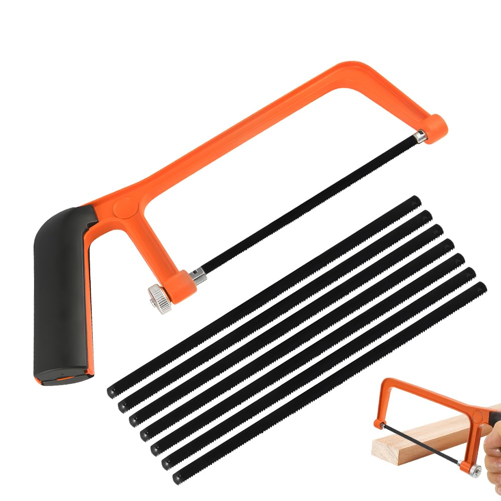 Sierra de Arco Pequeña 150mm, Mini Sierra para Metales Sierra de Mano Junior con 30 Hojas Intercambiables para Madera, Metales Blandos, Tubos de PVC, Plásticos