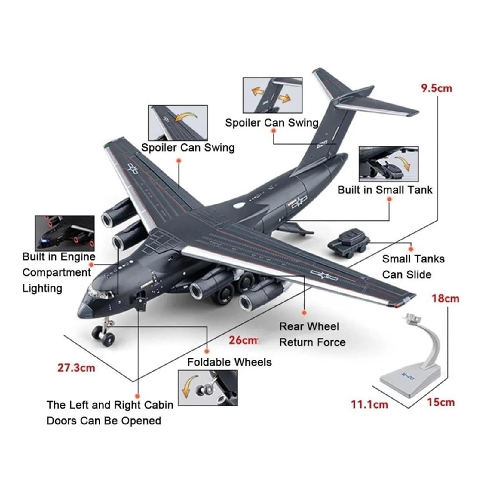 Modello in Piccola Scala Aerei 1:180 per Y-20 Modello di Aereo da Trasporto Pressofuso in Lega Luce Sonora Porte Aperte Tirare Indietro Ornamento Kit di Costruzione di Modelli