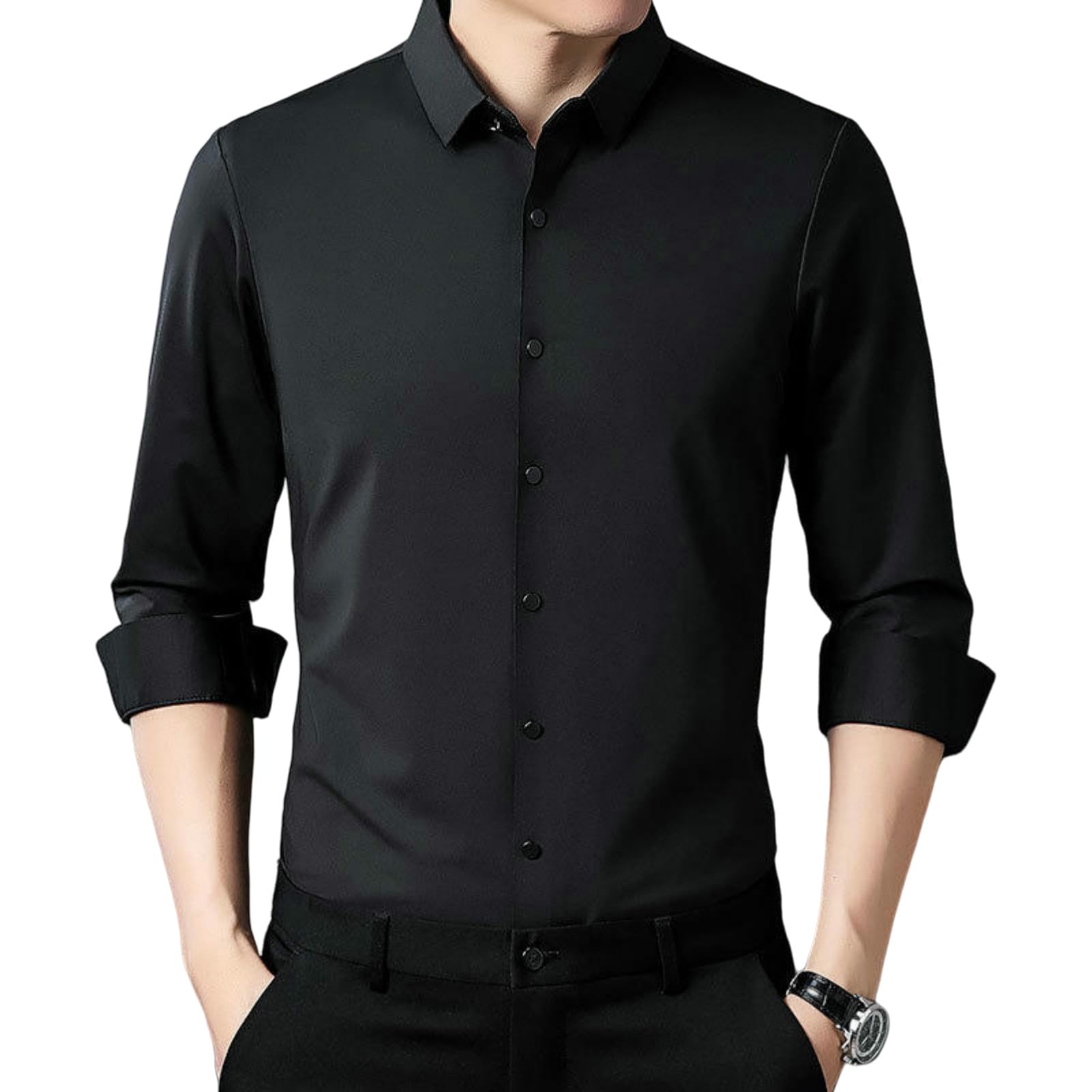 Camisa de manga larga casual sin costuras para hombre primavera otoño